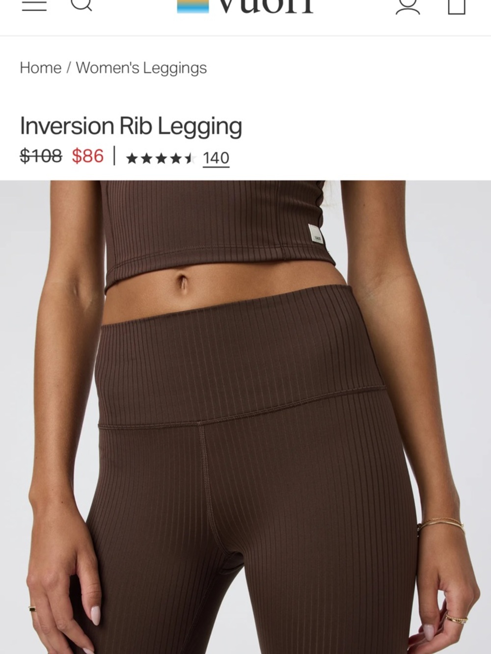 Vuori Brown Ribbed Inversion Legging - Picture 2 of 8
